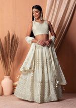 Lovely White Color Georgette Fabric Party Wear Lehenga