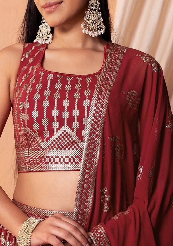 Lovely Maroon Color Georgette Fabric Party Wear Lehenga