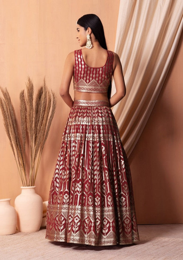 Lovely Maroon Color Georgette Fabric Party Wear Lehenga