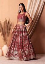 Lovely Maroon Color Georgette Fabric Party Wear Lehenga