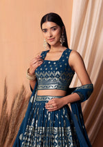 Lovely Blue Color Georgette Fabric Party Wear Lehenga