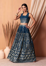 Lovely Blue Color Georgette Fabric Party Wear Lehenga