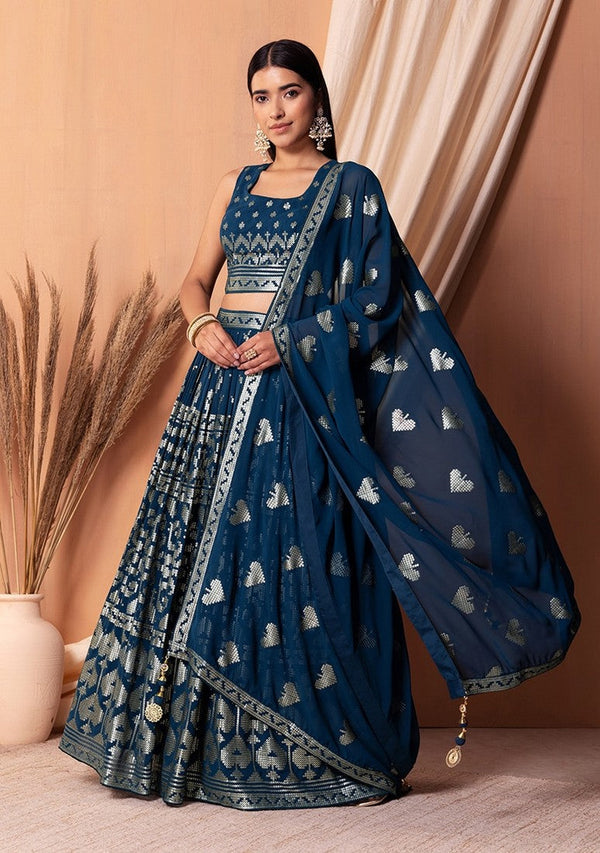 Lovely Blue Color Georgette Fabric Party Wear Lehenga