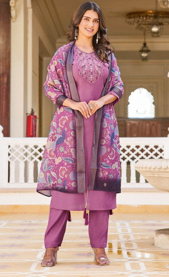 Amazing Purple Color Vertigan Fabric Designer Suit