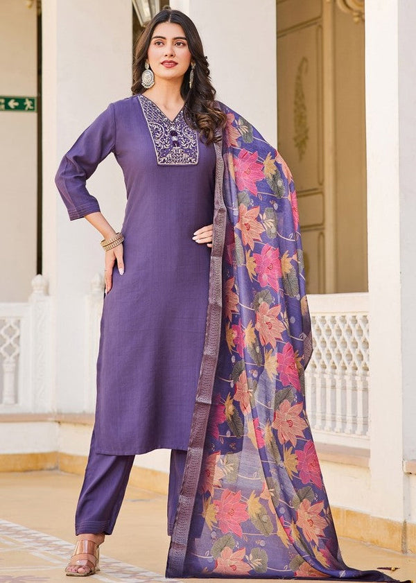 Amazing Purple Color Vertigan Fabric Designer Suit