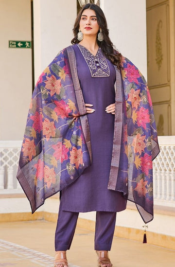 Amazing Purple Color Vertigan Fabric Designer Suit