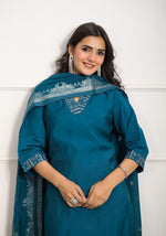 Divine Teal Color Viscose Fabric Designer Suit