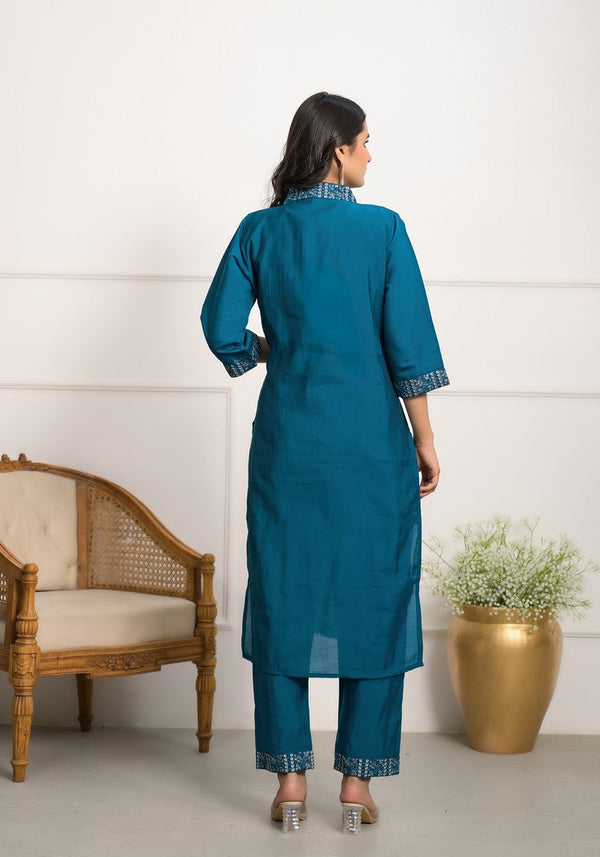 Divine Teal Color Viscose Fabric Designer Suit