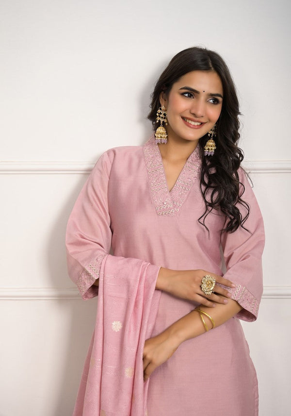 Divine Pink Color Viscose Fabric Designer Suit