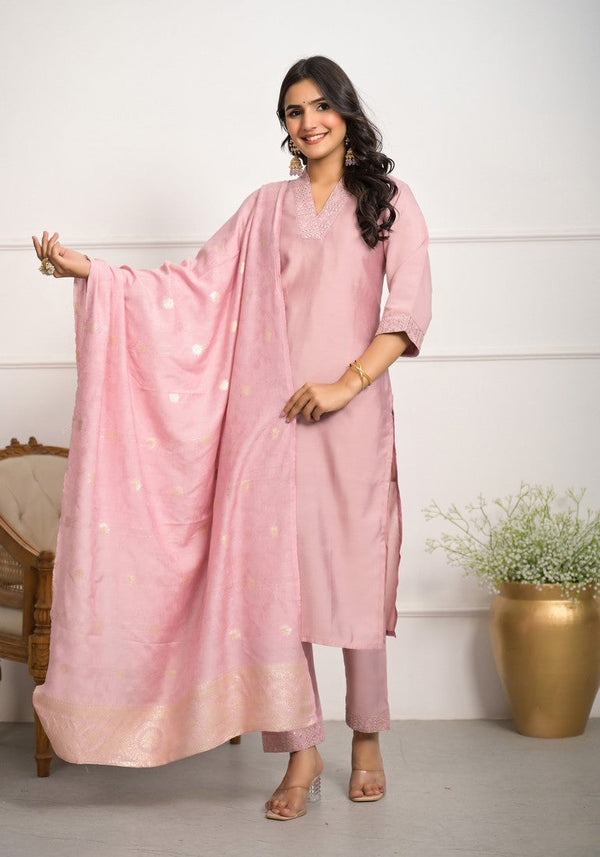 Divine Pink Color Viscose Fabric Designer Suit