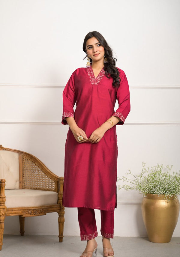 Divine Red Color Viscose Fabric Designer Suit