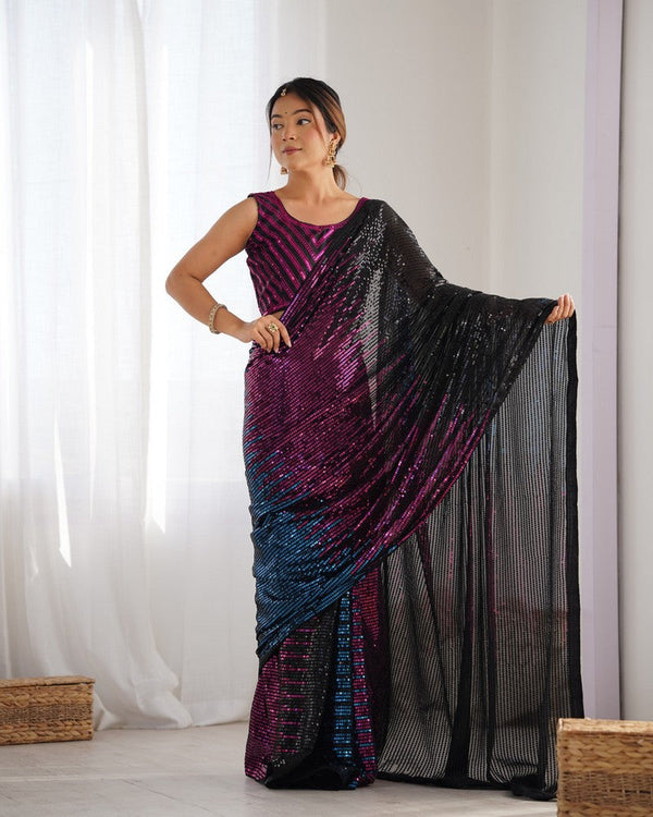 Amazing Black Color Georgette Fabric Partywear Saree