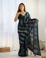 Wonderful Teal Color Georgette Fabric Partywear Saree