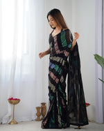 Wonderful Black Color Georgette Fabric Partywear Saree