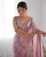 Wonderful Pink Color Georgette Fabric Partywear Saree