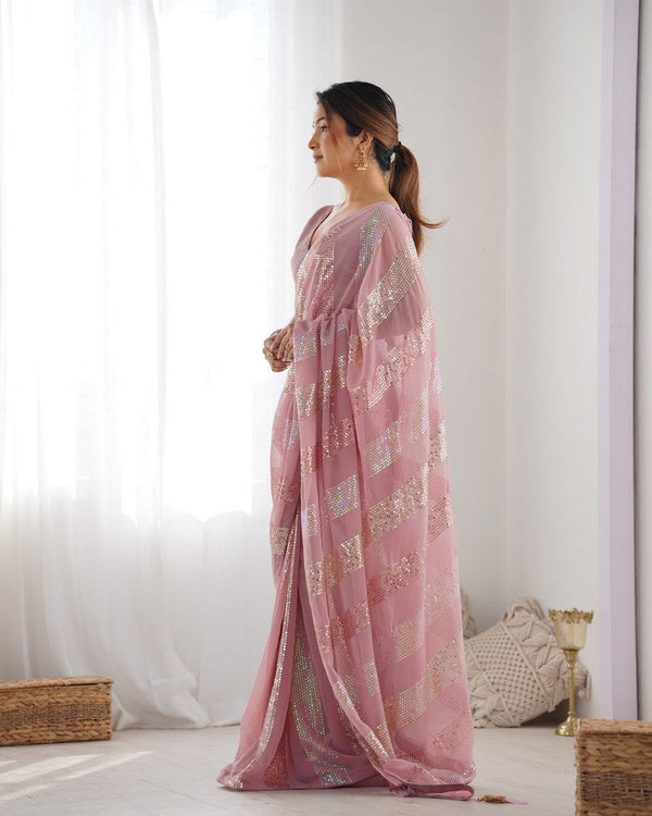 Wonderful Pink Color Georgette Fabric Partywear Saree