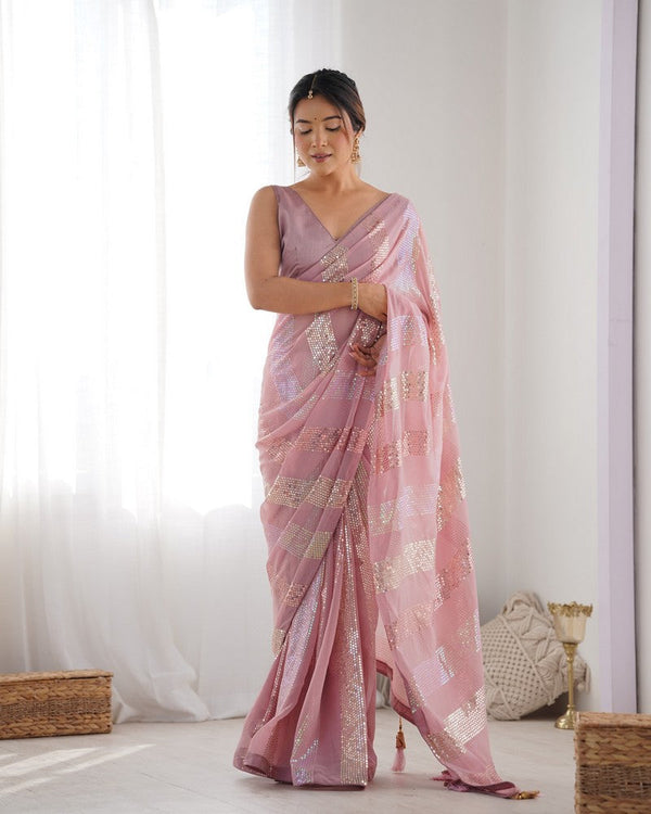 Wonderful Pink Color Georgette Fabric Partywear Saree