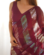 Wonderful Maroon Color Georgette Fabric Partywear Saree