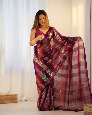 Wonderful Maroon Color Georgette Fabric Partywear Saree