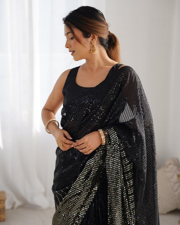 Dazzling Black Color Georgette Fabric Partywear Saree