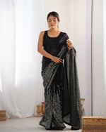 Dazzling Black Color Georgette Fabric Partywear Saree