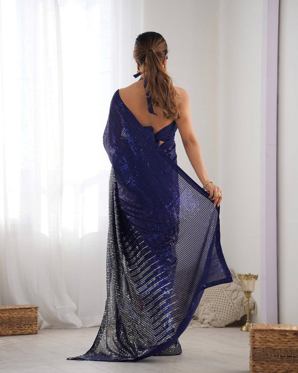 Dazzling Blue Color Georgette Fabric Partywear Saree