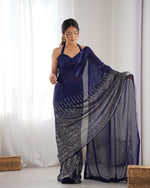 Dazzling Blue Color Georgette Fabric Partywear Saree