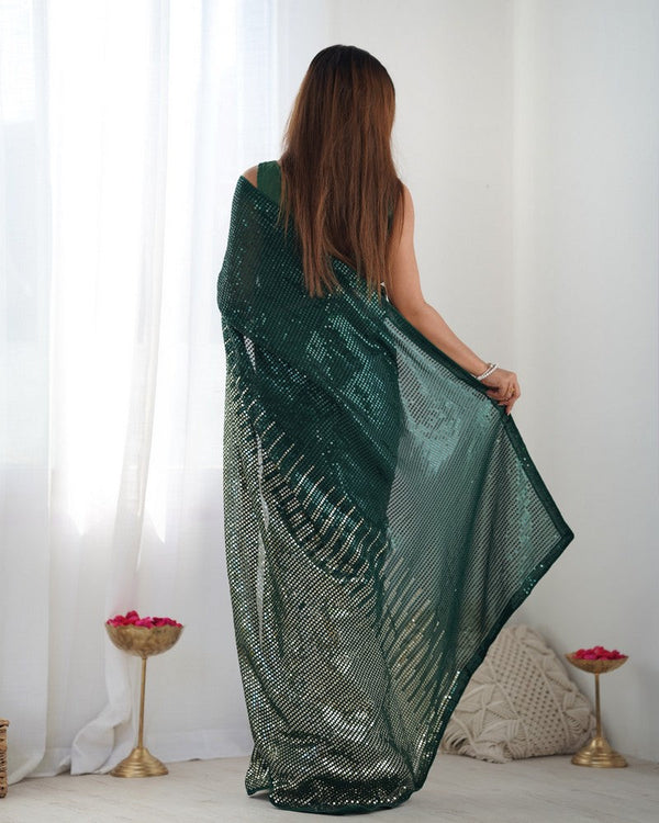 Dazzling Green Color Georgette Fabric Partywear Saree