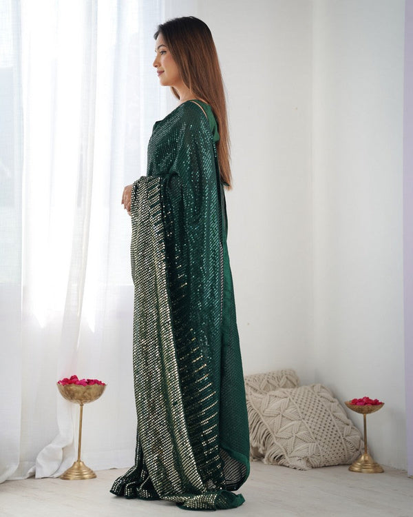 Dazzling Green Color Georgette Fabric Partywear Saree