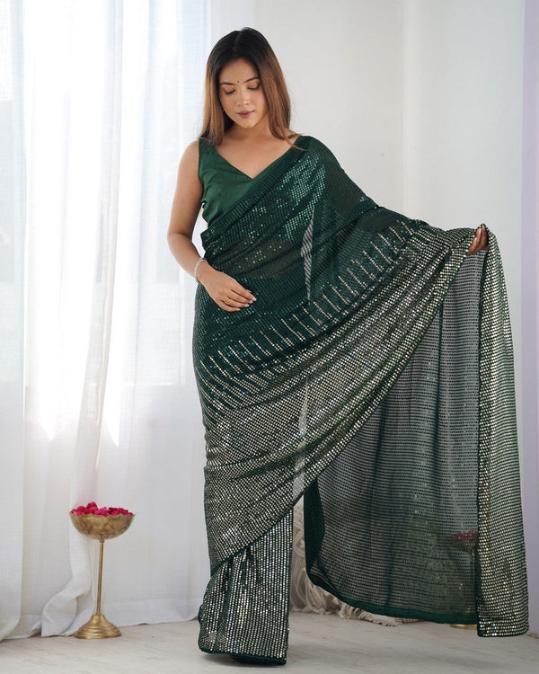 Dazzling Green Color Georgette Fabric Partywear Saree