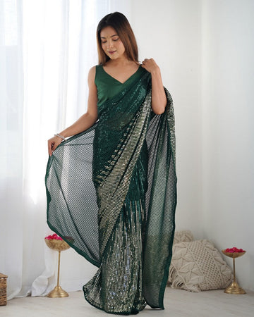 Dazzling Green Color Georgette Fabric Partywear Saree