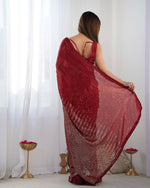 Dazzling Red Color Georgette Fabric Partywear Saree