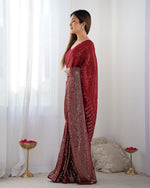 Dazzling Red Color Georgette Fabric Partywear Saree