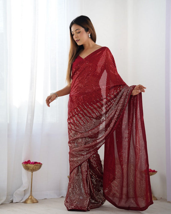 Dazzling Red Color Georgette Fabric Partywear Saree