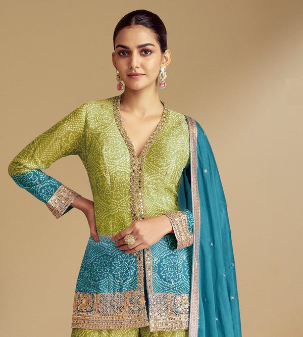 Delightful Multi Color Chinon Fabric Sharara Suit