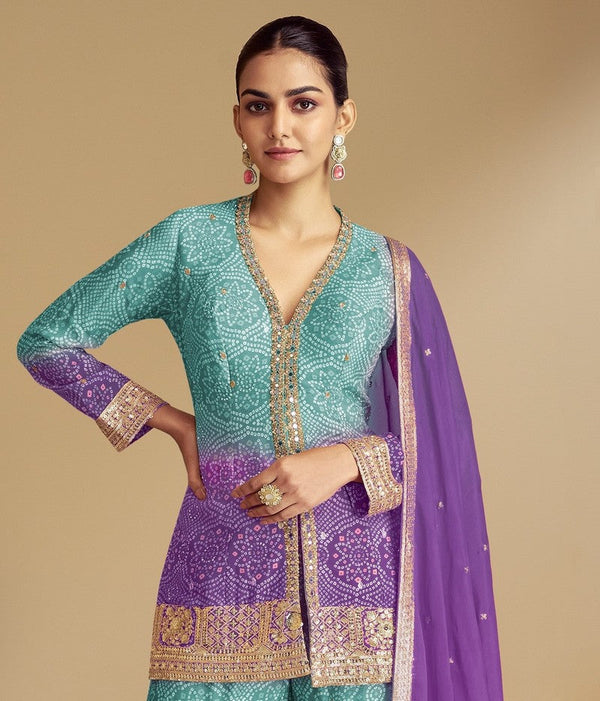 Delightful Multi Color Chinon Fabric Sharara Suit