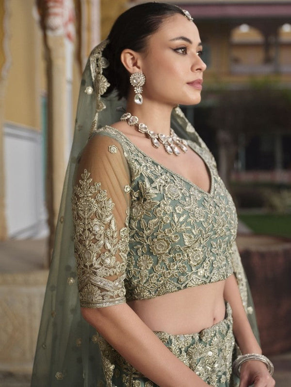 Dazzling Green Color Net Fabric Party Wear Lehenga