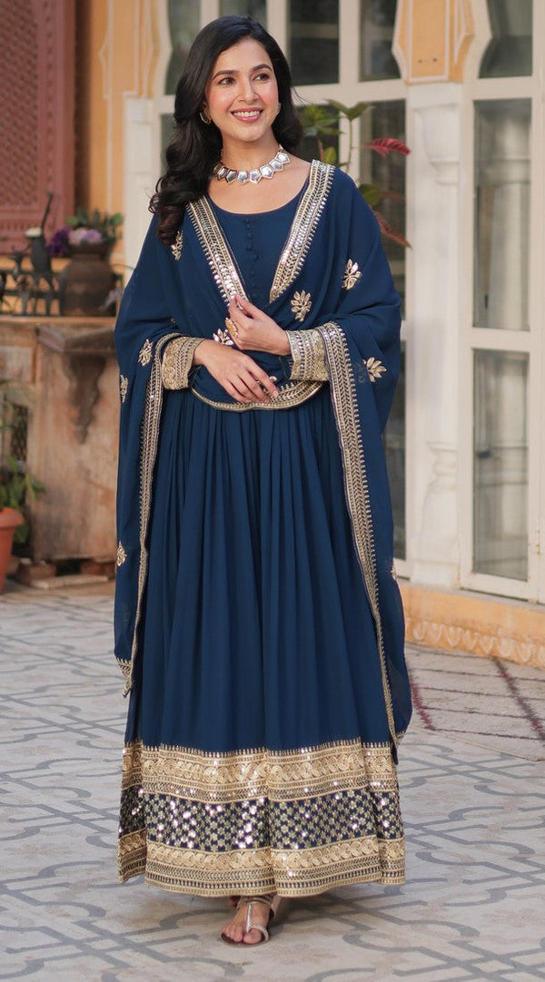 Striking Blue Color Georgette Fabric Gown