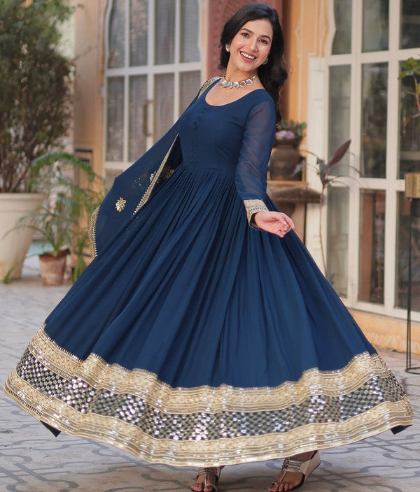 Striking Blue Color Georgette Fabric Gown