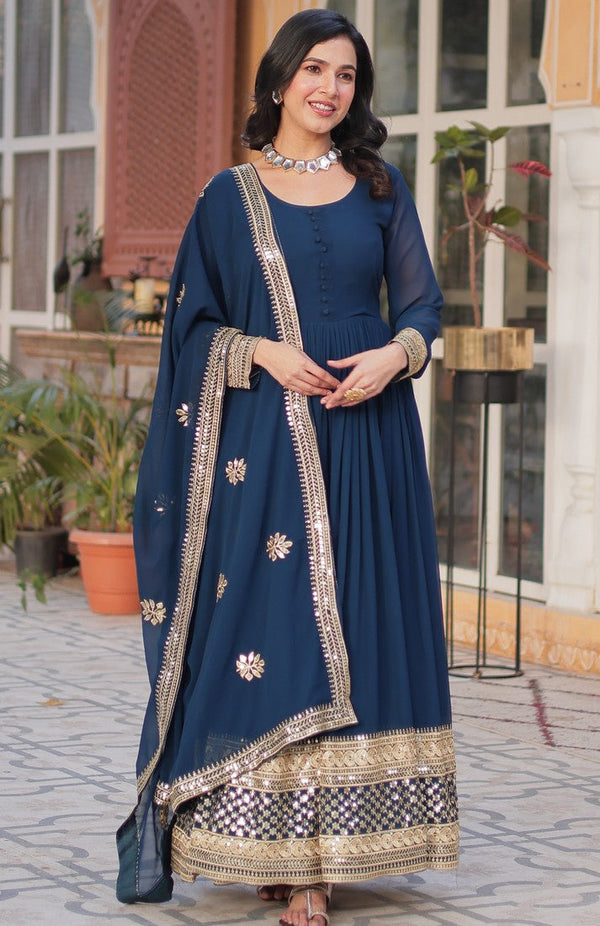 Striking Blue Color Georgette Fabric Gown