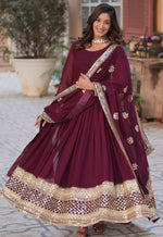 Striking Wine Color Georgette Fabric Gown