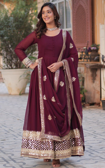 Striking Wine Color Georgette Fabric Gown