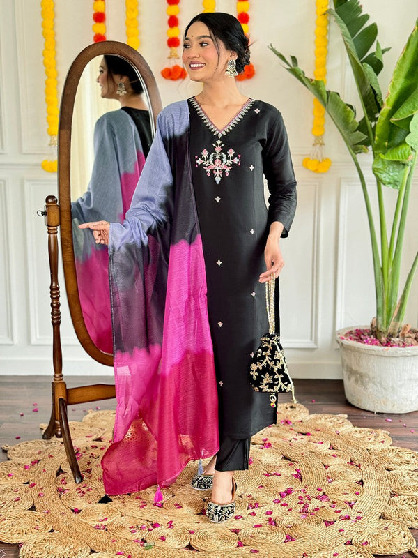 Amazing Black Color Viscose Fabric Designer Suit