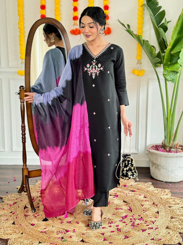 Amazing Black Color Viscose Fabric Designer Suit