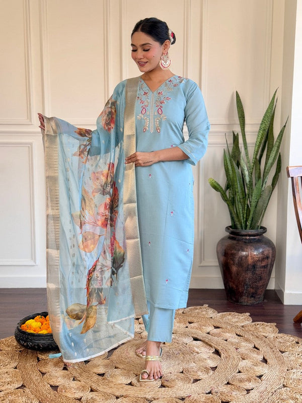 Amazing Aqua Color Viscose Fabric Designer Suit