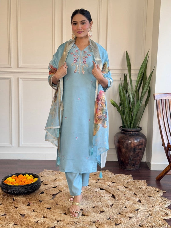 Amazing Aqua Color Viscose Fabric Designer Suit