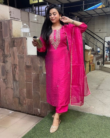 Amazing Pink Color Viscose Fabric Designer Suit