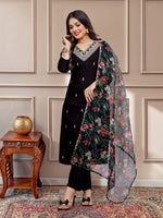 Amazing Black Color Slub Fabric Designer Suit