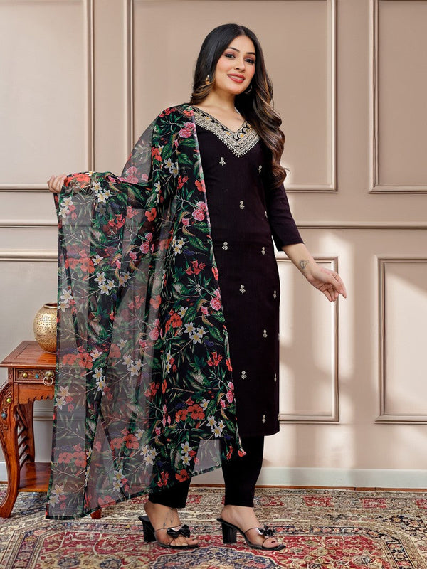 Amazing Black Color Slub Fabric Designer Suit