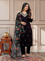 Amazing Black Color Slub Fabric Designer Suit